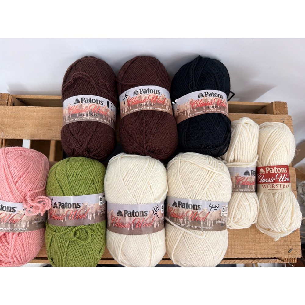 Patons Classic Wool Merino Yarn 7 New +2 Skeins Earth Tones Brown Black White